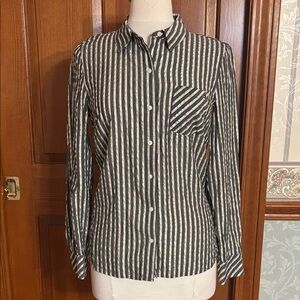 Tommy Hilfiger Gray, white and Gold Striped Button Down Shirt. Women’s Medium